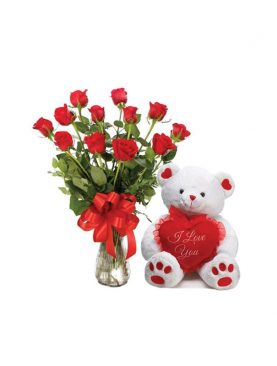 12 Red Beautiful Red Roses Bunch + 6