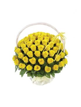 25 Yellow Roses In A Basket