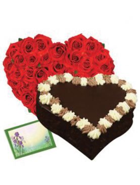Arrangement With 50 Roses + 1 Kg Cake + Greeting Card