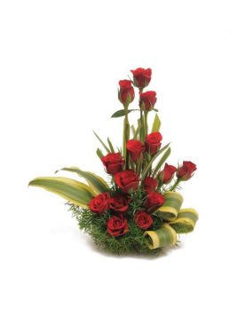 Bouquet Of 25 Red Roses In Basket