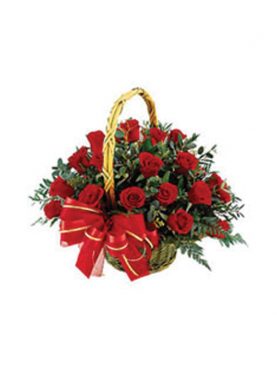 Bouquet Of 20 Red Roses In Basket