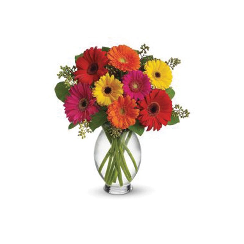 20 Mix Gerberas In Glass Vase