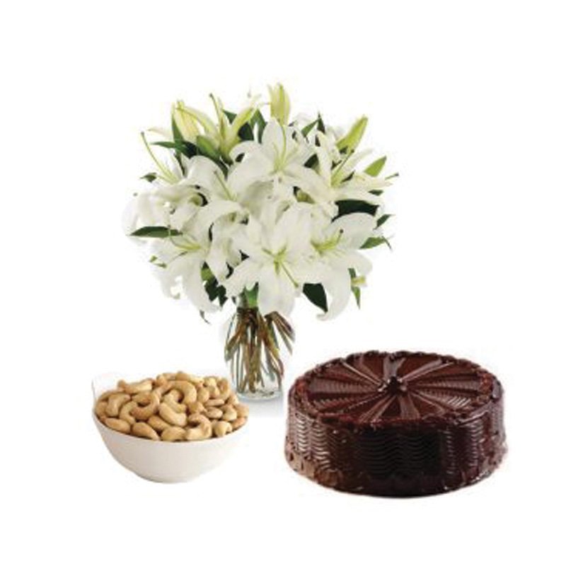 7 Lillies + 1/2 Kg Chocolate Cake+250 Gm Cashew