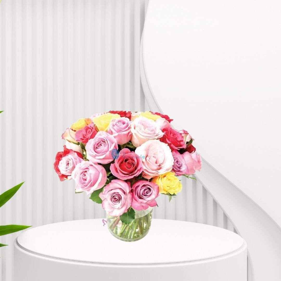 Glass Vase of Pink Roses